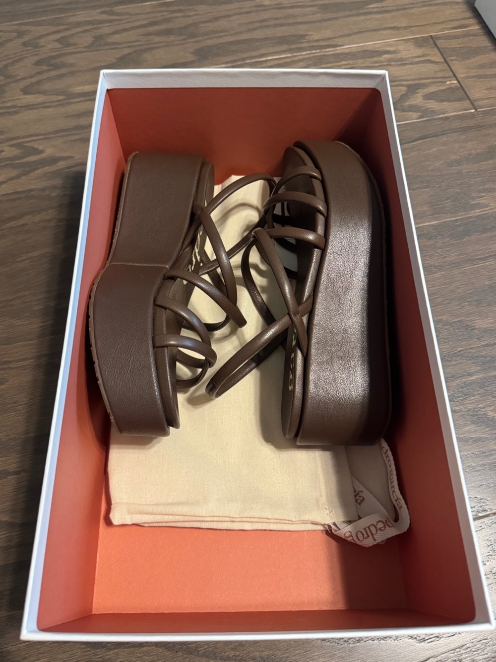 Pedro Garcia Brown Leather Strappy Platform Sandals - Picture 6 of 7